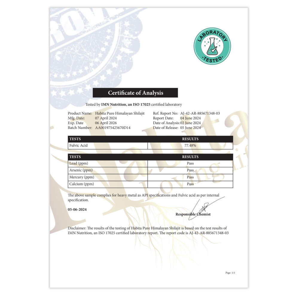 Shilajit Resin Certificate